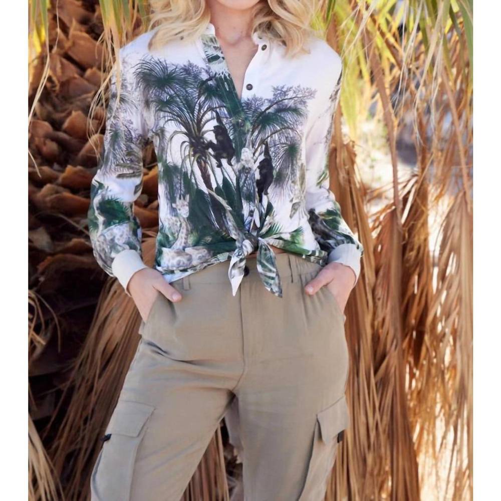 NEW OOLALA safari print shirt in ivory
